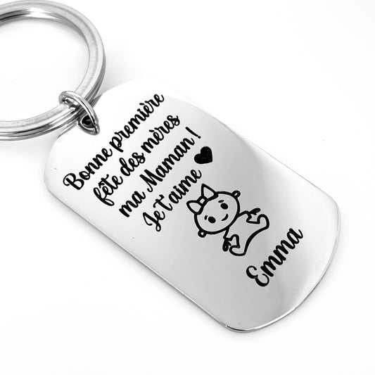 Porte clé personnalisé inox, cadeau première fête des mères