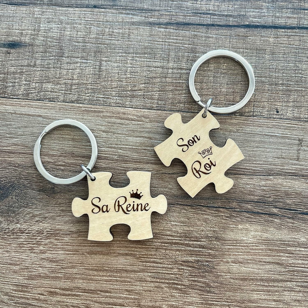 Porte clé puzzle bois, sa reine, son roi