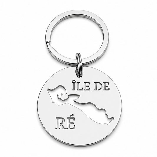 Porte-clé Île de Ré découpé en inox avec silhouette de l’île