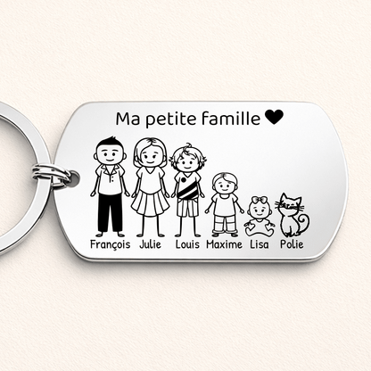 Porte cle personnalise famille en inox argent