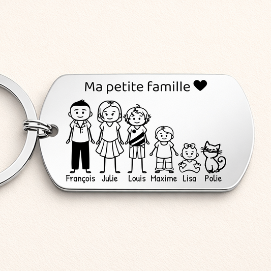 Porte cle personnalise famille en inox argent
