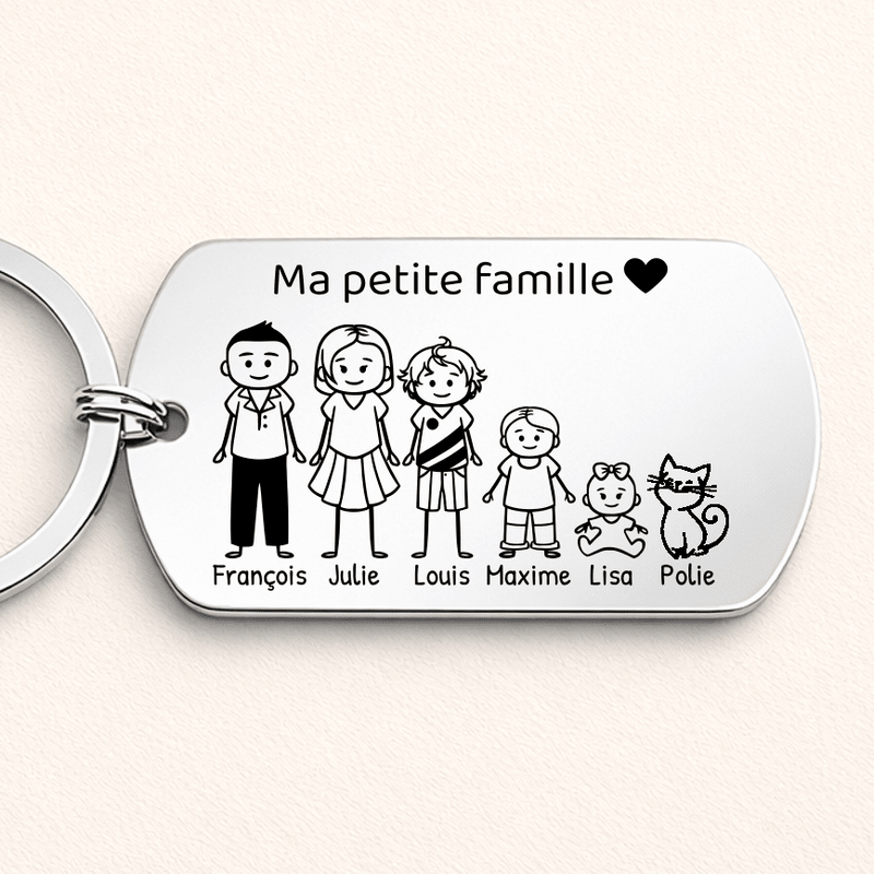 Porte cle personnalise famille en inox argent