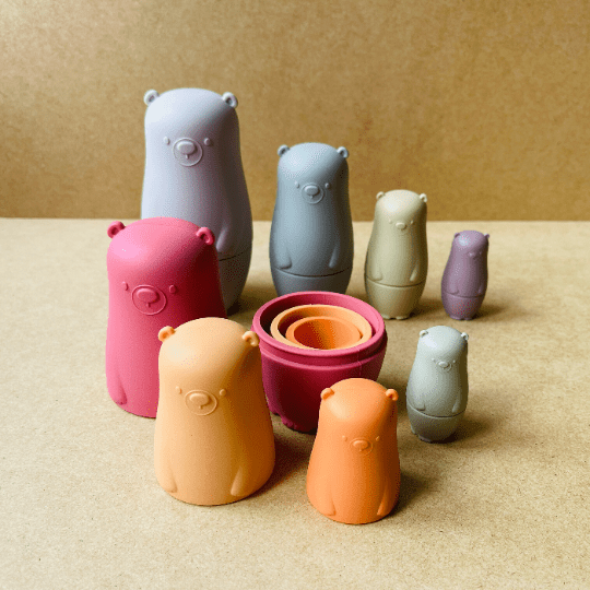 Jouet Montessori personnalisé, poupée russe ours en silicone, jeu empilable sensoriel éveil et éducatif, idée cadeau bébé et enfant