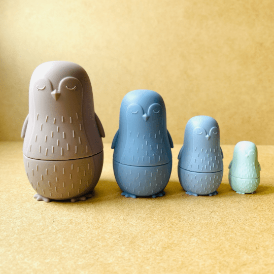 Poupée russe en silicone pingouin, jouet Montessori, jeu empilable sensoriel éveil et éducatif, idée cadeau bébé et enfant