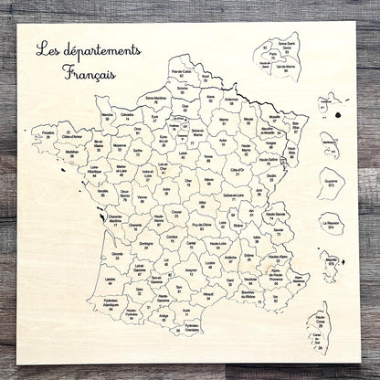 Puzzle en bois carte des départements de France, cadeau éducatif ou collectionneur