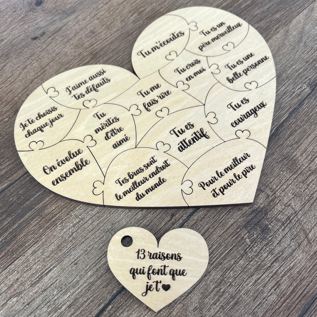 Puzzle en Bois en Forme de Cœur Personnalisé