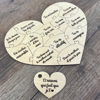 Puzzle en Bois en Forme de Cœur Personnalisé