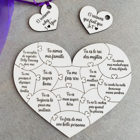 Puzzle coeur personnalisé, 13 raisons qui font que...