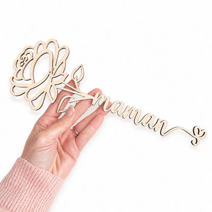 Rose en bois personnalisée avec fleur – idée cadeau fête des mères
