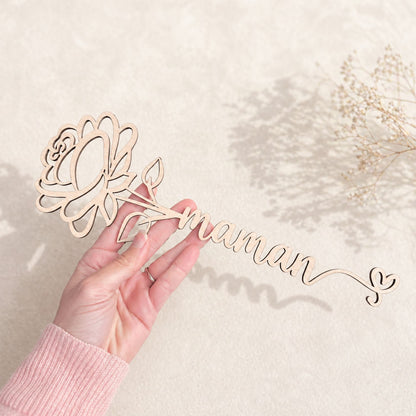 Rose en bois maman personnalisée – cadeau fête des mères original
