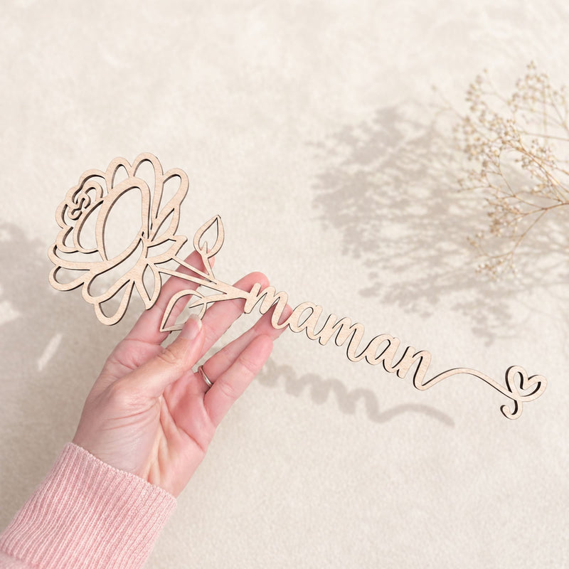 Rose en bois maman personnalisée – cadeau fête des mères original