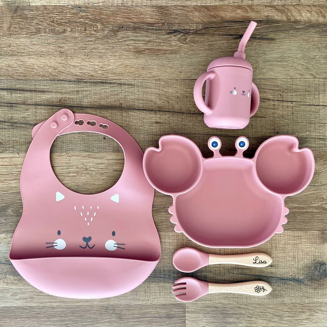 Ensemble repas complet en silicone et bois personnalisé