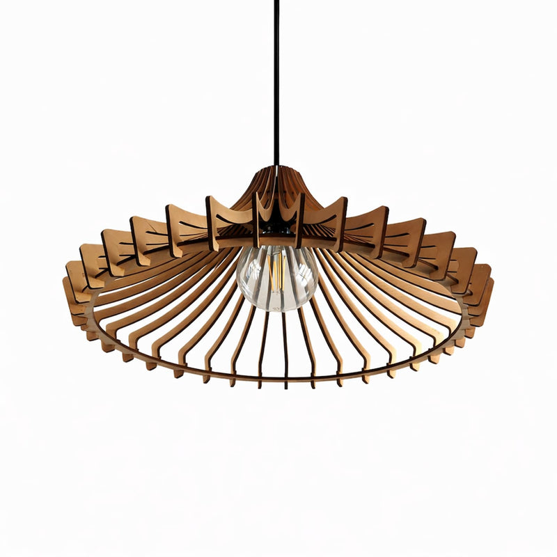 Suspension en bois de hêtre design ajouré diamètre 45 cm, lampe suspendue décorative moderne