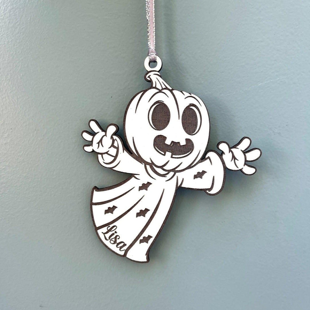 Décoration en bois personnalisée pour Halloween avec prénom citrouille et fantôme