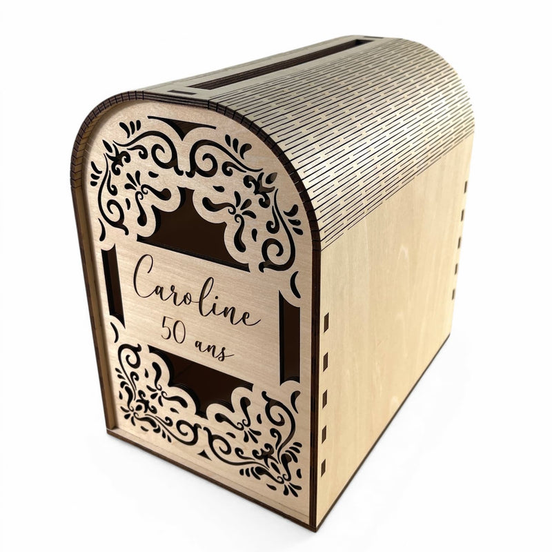 Urne à enveloppes en bois personnalisée pour mariage, gravée au laser